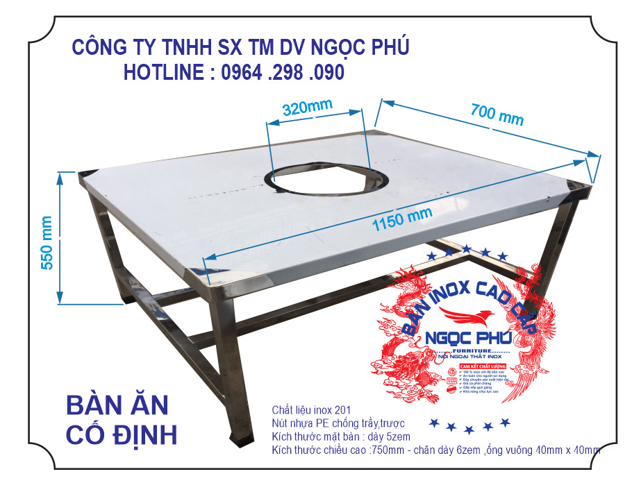 Bàn Inox cố định